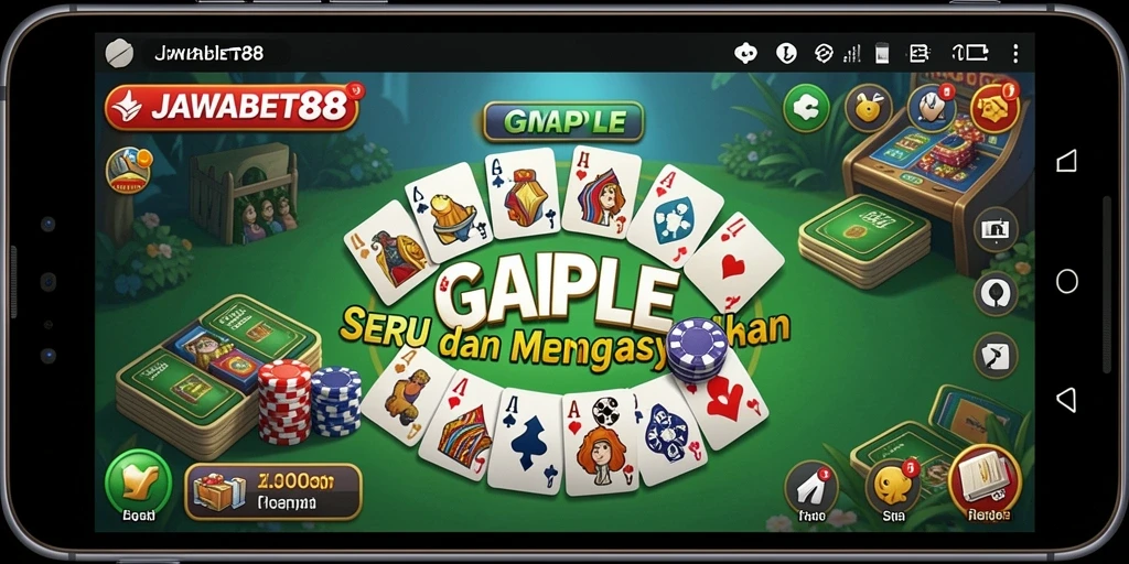 Tampilan utama gameplay Gaple JAWABET88 yang seru dan interaktif.