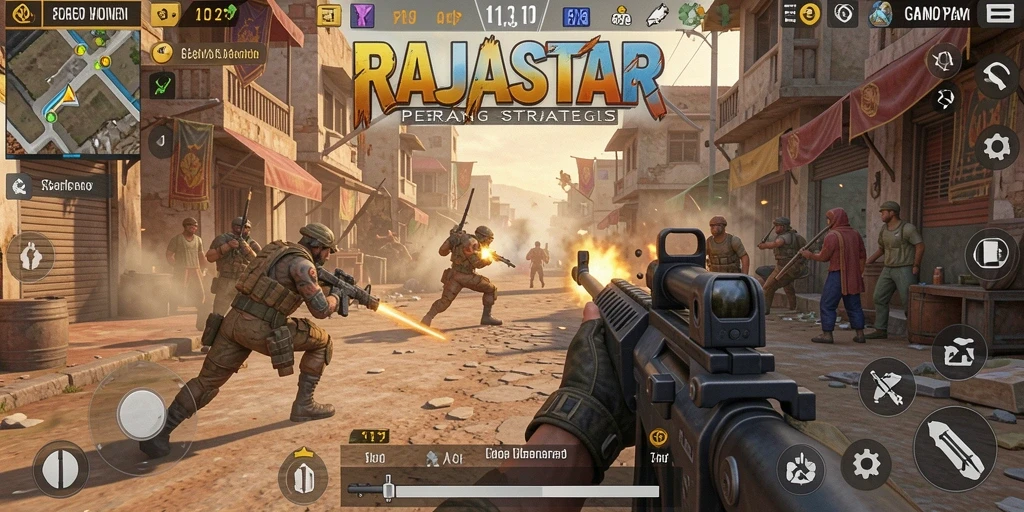 Screenshot gameplay RAJASTAR menampilkan aksi seru dalam pertempuran TPS.