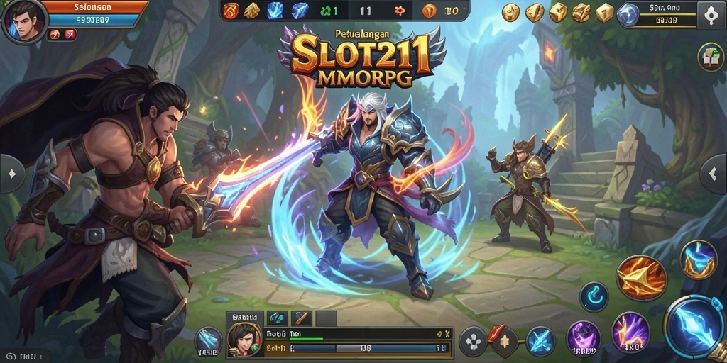 Screenshot utama SLOT21 menampilkan pertempuran epik di dunia MMORPG.