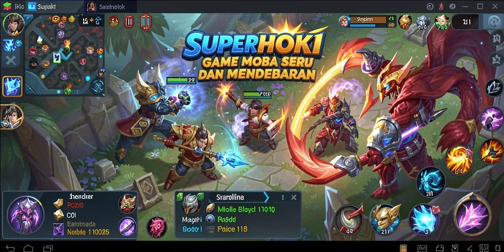 Screenshot gameplay SUPERHOKI menampilkan pertarungan seru antar tim.