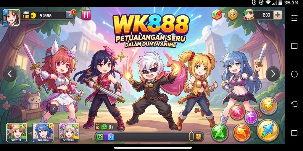 Tampilan gameplay WK888 yang penuh aksi dan karakter anime yang menawan.