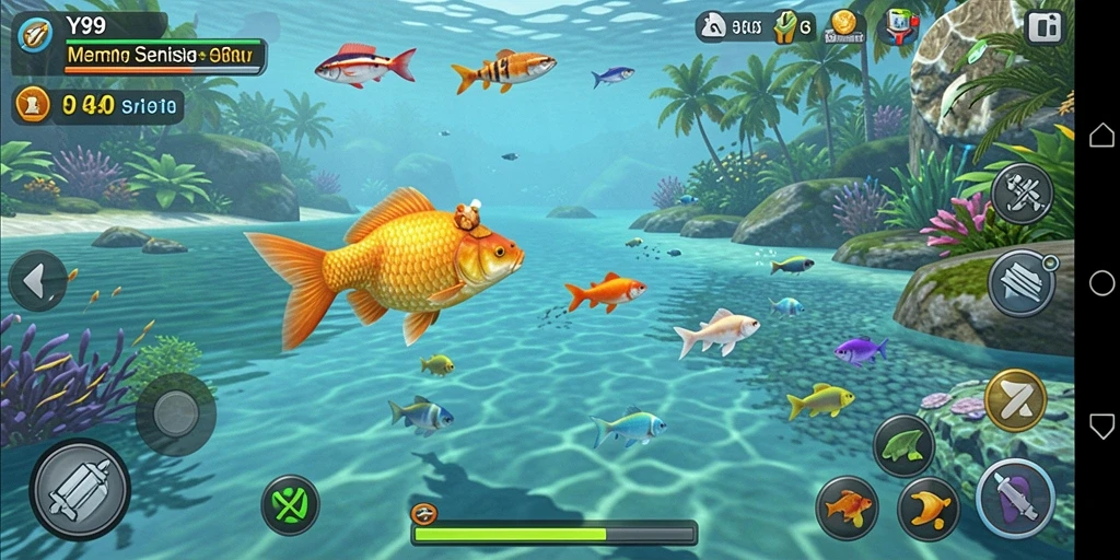 Screenshot gameplay Y89 yang menunjukkan aksi memancing yang seru.